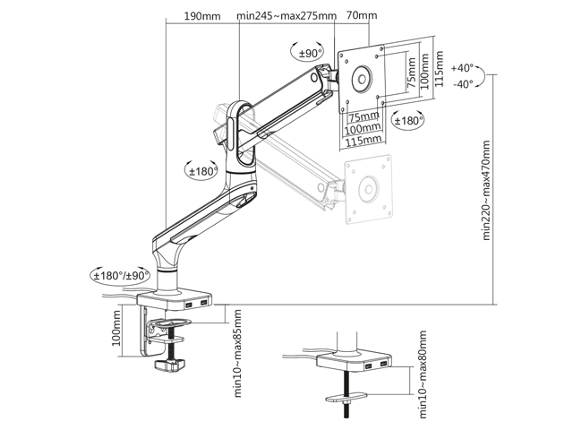 Brazo simple para monitor con USB