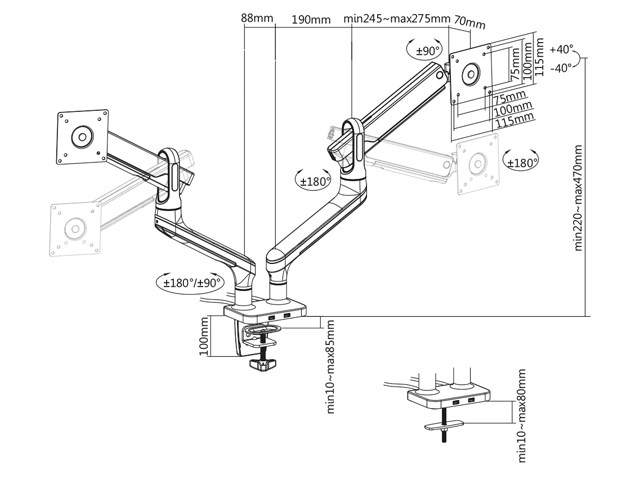 Brazo doble para monitor con USB
