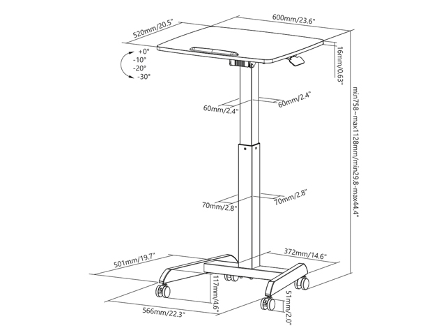 Mesa auxiliar neumática con inclinación