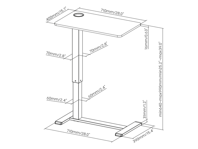 Mesa auxiliar rectangular neumática