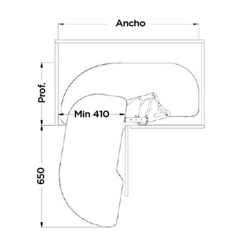 Rinconero giratorio y extraíble con soft closing. Para módulo de 900 y 1200 mm