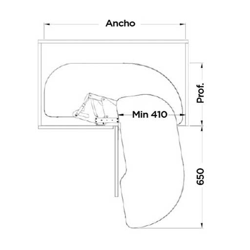 Rinconero giratorio y extraíble con soft closing. Para módulo de 900 y 1200 mm
