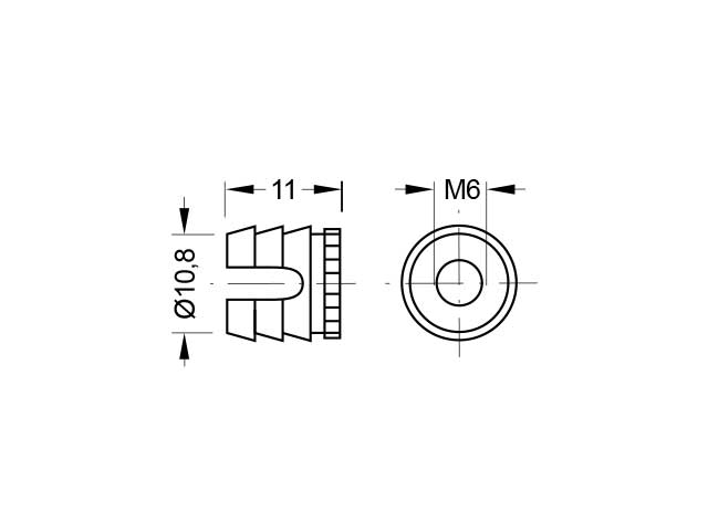 Manguito expandible Ø10 mm.  Rosca M6