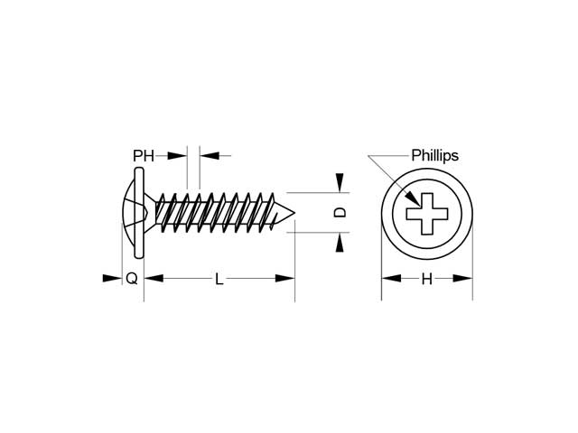 Tornillo punta aguja, rosca gruesa, cabeza plato phillips