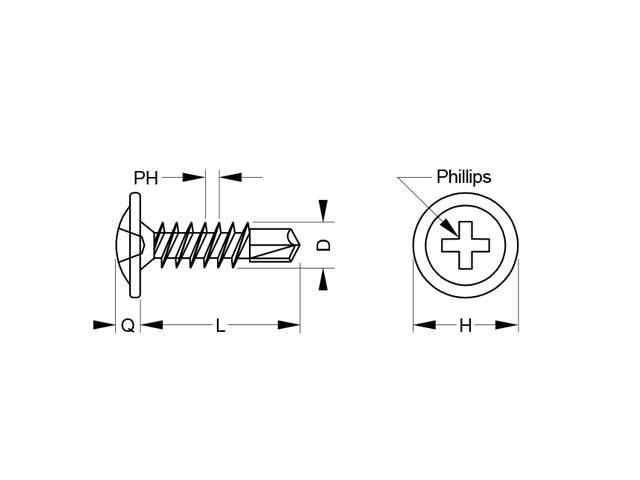 Tornillo punta mecha, cabeza plato phillips