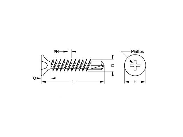 Tornillo punta mecha, cabeza fresada philips