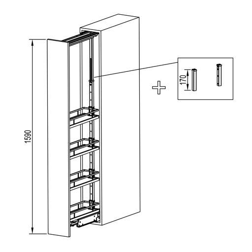 Columna extraíble para frente de aplicar con Soft Closing. Altura 1659 a 2059 mm