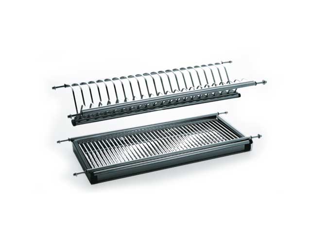 Escurreplatos con bandeja integrada para interior de gabinete. Acero inoxidable.