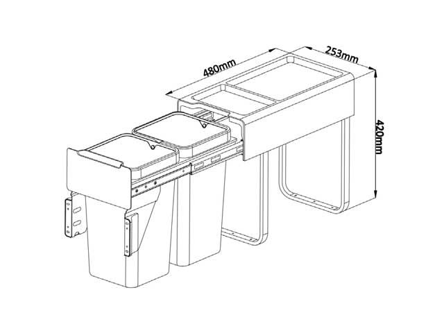 Cestos extraible para mobiliario doble. 2 x 14 lts.