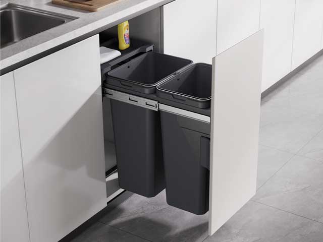 Cestos extraible para mobiliario doble. 2 x 20 lts.