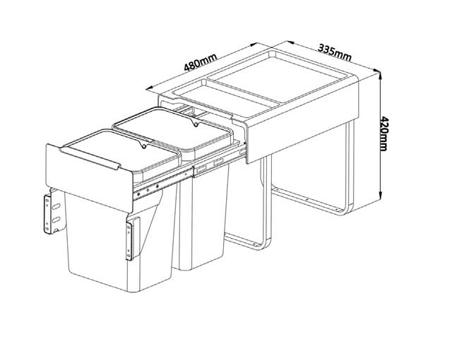 Cestos extraible para mobiliario doble. 2 x 20 lts.