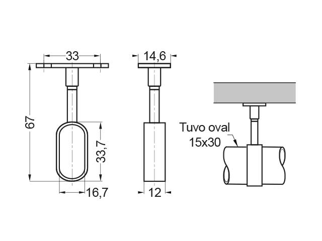 Soporte superior para perfil oval. Zamak