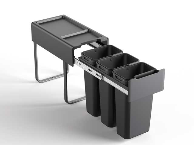 Cesto extraíble para puerta giratoria y frente de aplicar. 3 x 10 L