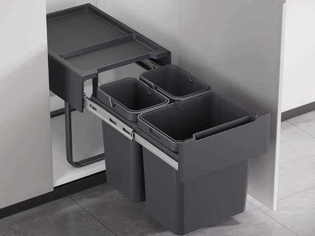 Cesto extraíble para puerta giratoria y frente de aplicar. 2 x 9 L + 1 x 18 L
