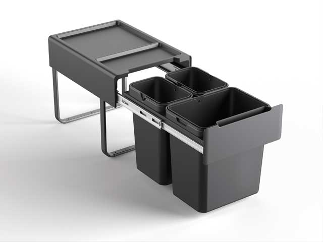 Cesto extraíble para puerta giratoria y frente de aplicar. 2 x 9 L + 1 x 18 L