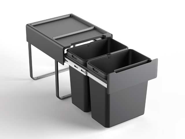 Cesto extraíble para puerta giratoria y frente de aplicar. 2 x 25 L