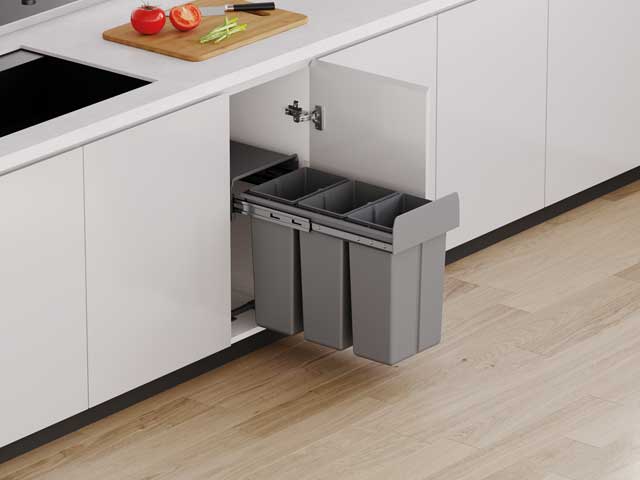 Cesto extraíble solo para puerta giratoria. 3 x 10 L