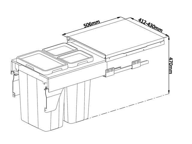 Cesto extraíble para mobiliario 2 x 9 L + 1 x 21 L