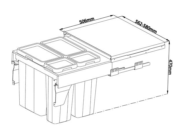 Cesto extraíble para mobiliario 2 x 21 L + 2 x 9 L
